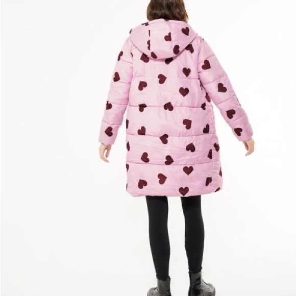 Wednesday’s Girl Pink Heart Mid-Length Puffer Jacket Size S - Picture 2 of 8